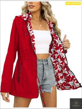 Women's Reversible Lightweight Rain Jacket Waterproof Windbreaker Hooded